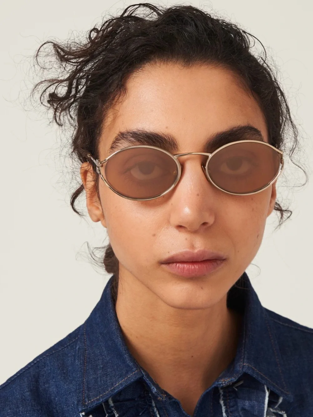 Miu Miu Beige and Gold Logo Rimless Sunglasses
